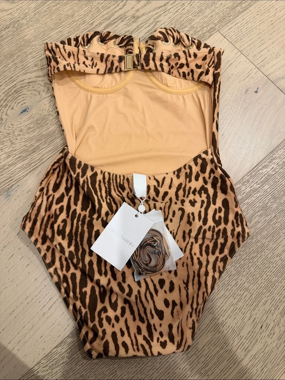 Zimmermann Leopard Print Strapless One-Piece Swimsuit Tan/Brown Straps Included